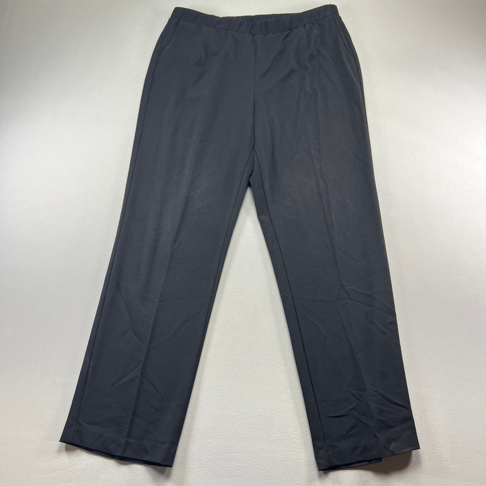 TanJay Pull On Pants Womens 12 Black Stretch High Rise Pleated Straight Leg